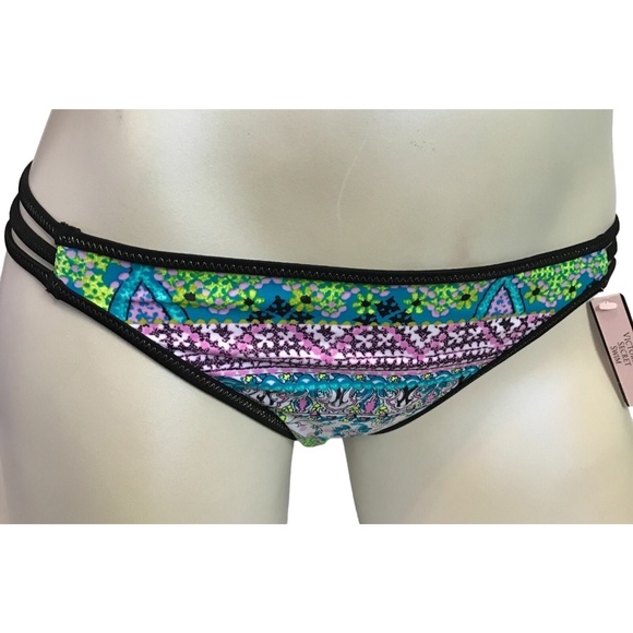 Victoria's Secret Bali Embroidery Black Trim The Strappy Cheeky Swim Bottom XS - Picture 2 of 2